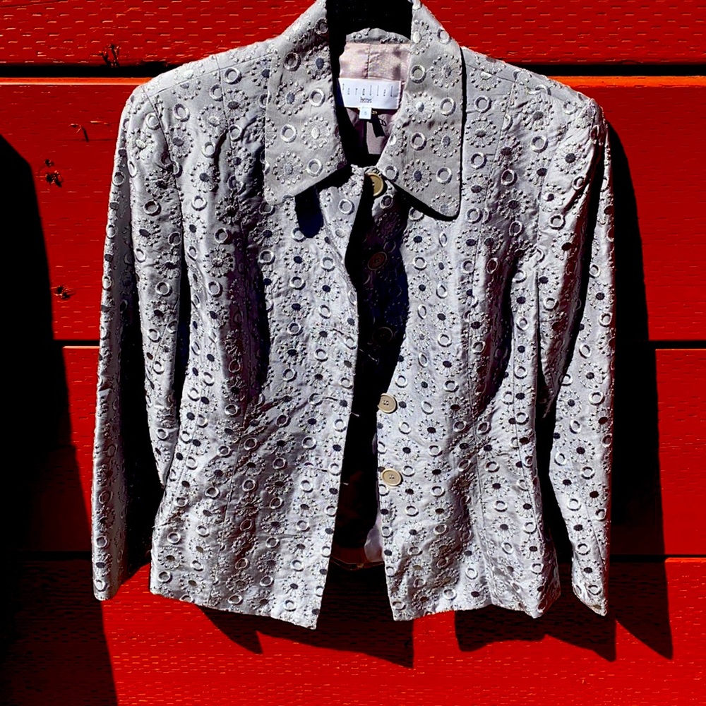 Parallel Petites grey Silk Blazer and skirt set